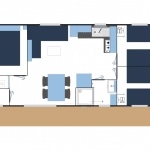 Exemple d'implantation du mobil-home Confort 3 Chambres - Camping Golfe du Morbihan